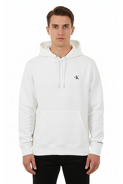 Pánská Mikina S Kapucí Bez Zapínání Polyesterová Bílá Calvin Klein
