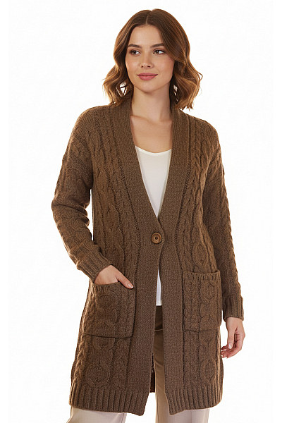 Dámský Cardigan Polyesterový Hnědý Outlet