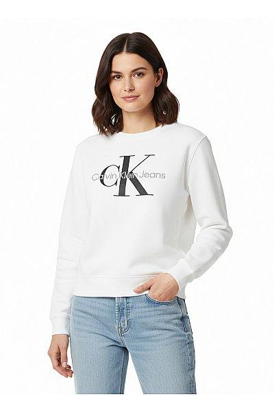 Dámská Mikina Bez Zapínání Bavlněná Bílá Calvin Klein