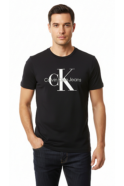 Calvin Klein Pánské Tričko S Krátkým Rukávem A  Potiskem Bavlněné Modré