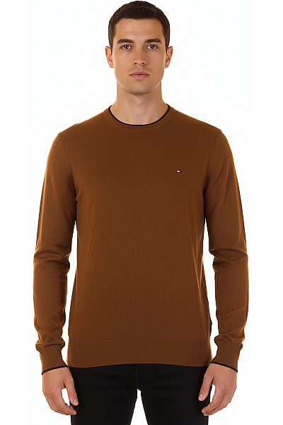 TOMMY HILFIGER Pánský Rolák Vlněný Hnědý Second Hand Vel.  L