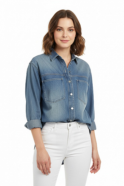 STRADIVARIUS Riflová Dámská Košile Modrá Vel. S