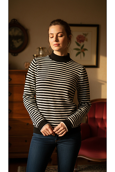 VERO MODA Dámský Svetr Černobílý Vel. M