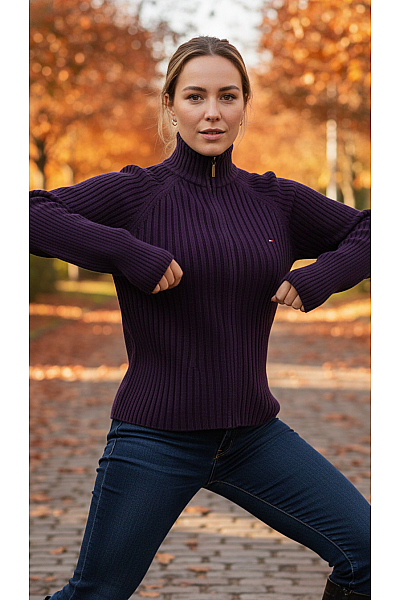 TOMMY HILFIGER Dámský Cardigan Fialový Second Hand Vel. M