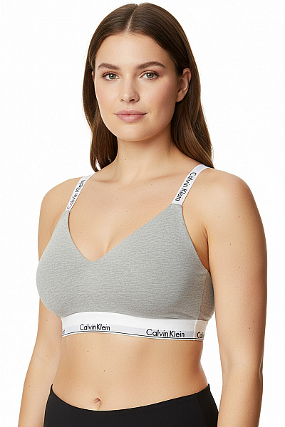 Calvin Klein šedá Bavlněná Hladká Braletová Podprsenka Bez Zapínání Na Doma Vel. XL