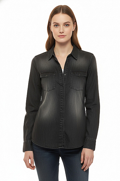 Riflová Dámská Košile Černá Amisu Second Hand