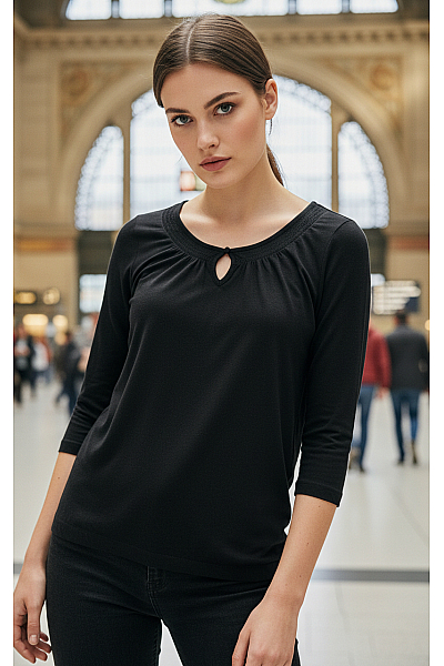 Jednobarevná Halenka Bavlněná Černá CECIL