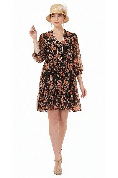 šaty S Krátkým Rukávem Z Chiffonu Polyesterové Barevné 