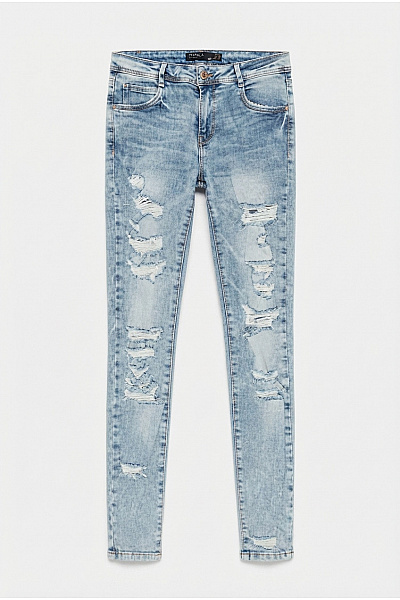 Roztrhané Dámské Džíny Modré ZARA Second Hand Vel.  36