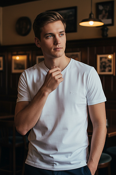 Jednoduché Pánské Tričko S Krátkým Rukávem Bavlněné Bílé Hugo Boss