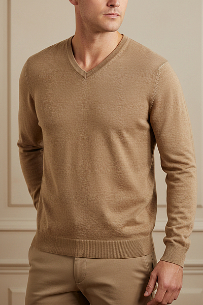 Pánský Svetr Meriný Hnědý Vel. 52