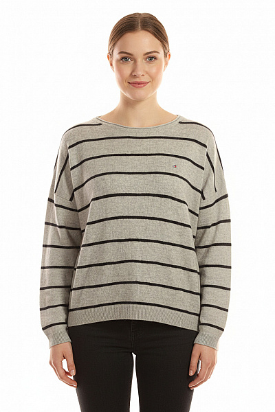 Dámský Pulovr Vlněný Šedý TOMMY HILFIGER Second Hand Vel. L