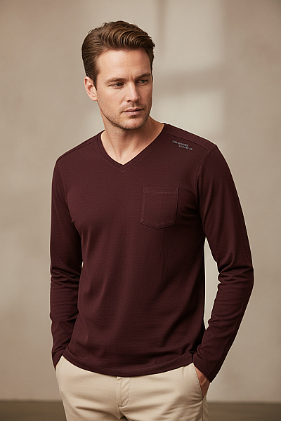 S.OLIVER Jednoduché Pánské Tričko Vínová Vel. L