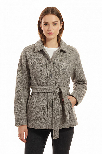 Krátký Dámský Kabát Šedý Second Hand Vel. 38