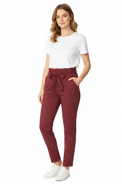 VERO MODA Dámské Kalhoty S Vysokým Sedem Vínová Vel. M