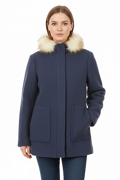 Krátký Dámský Kabát Vlněný Modrý Canda Vel.  48