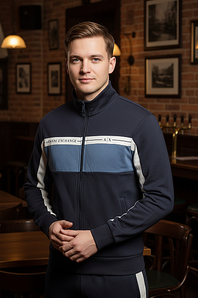 Pánská Mikina Na Zip Modrá ARMANI Second Hand Vel. M