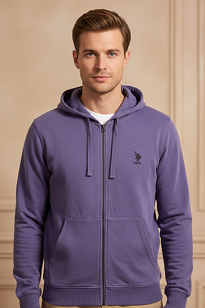 Pánská Mikina Na Zip Fialová U.S.POLO ASSN. Second Hand Vel. L