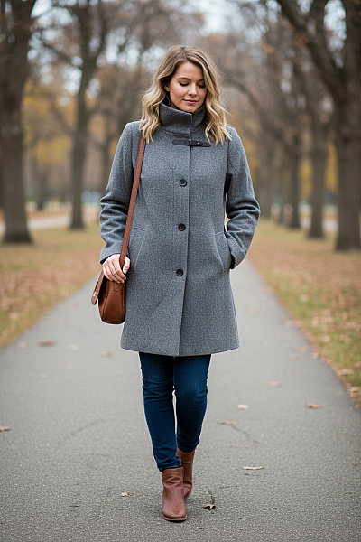 Krátký Dámský Kabát Vlněný Šedý Schneiders Vel. 44