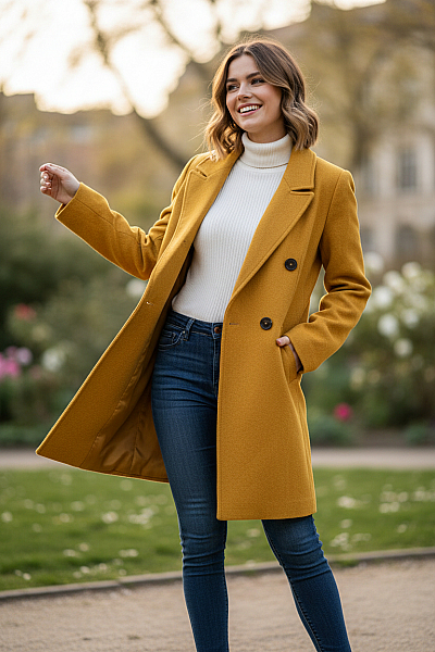 MANGO Krátký Dámský Kabát Žlutý Vel.  M