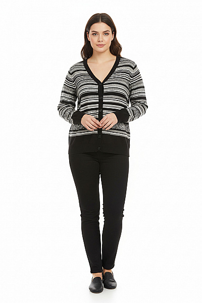 Dámský Cardigan Černobílý Alba Moda Vel. 44/46