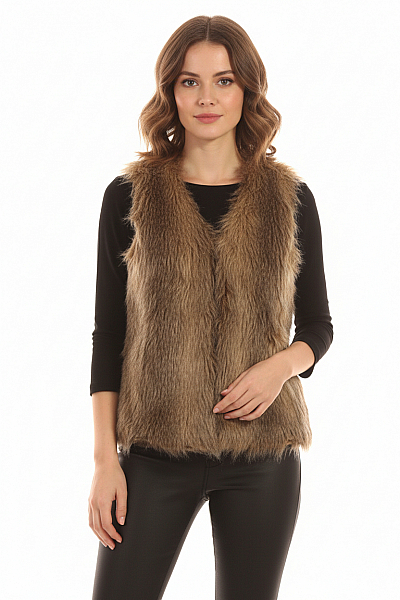 Kratká Dámská Vesta Hnědá Vel. 40