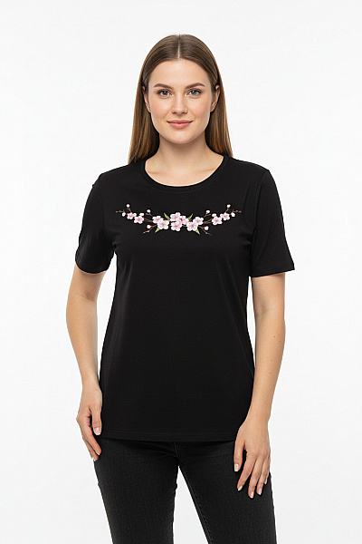 CHERRY BLOSSOM Dámské Tričko Černé Second Hand Vel. L