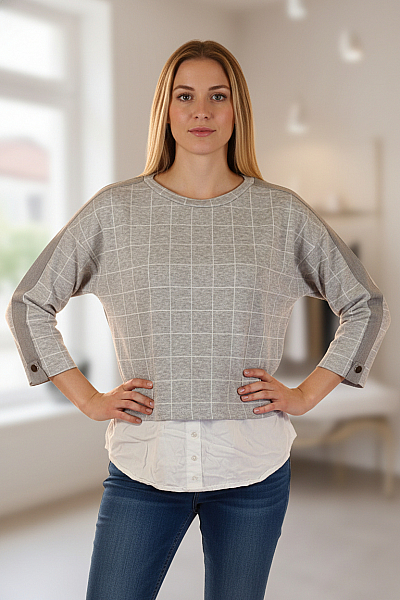 STRADIVARIUS Vzorovaná  Halenka Šedá Vel. S