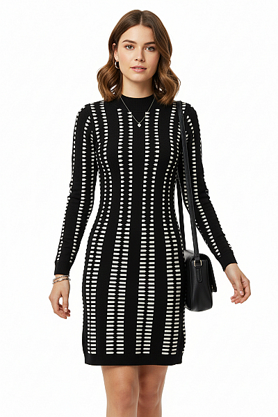  Šaty Pletené Černobílé Vel. 42