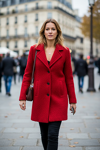 Dámský Kabát Vínový Second Hand Vel. 36