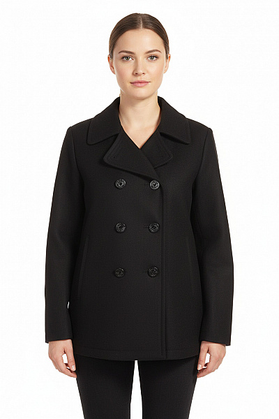 Krátký Dámský Kabát Vlněný Černý Second Hand Vel. L