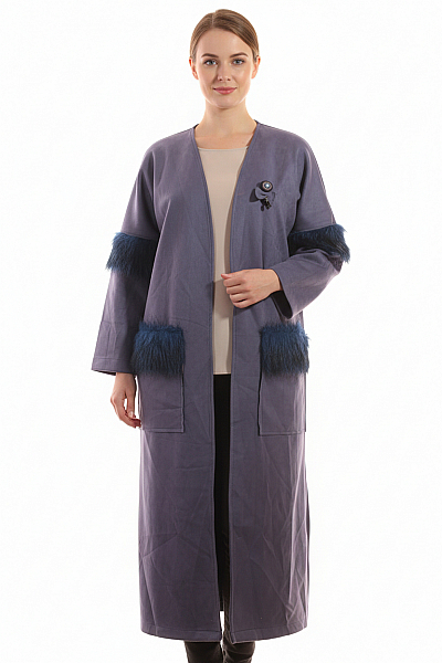 Dámský Dlouhý Kabát Fialový Vel. L