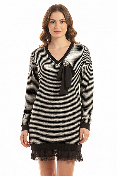  Šaty Pletené Černobílé Vel. M