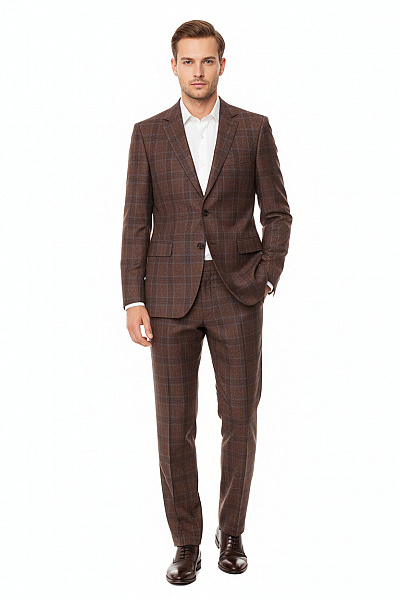 Gold Case Pánský Společenský Oblek Vlněný Hnědý Vel. 48