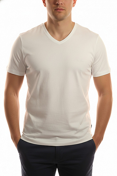 Hugo Boss Jednoduché Pánské Tričko S Krátkým Rukávem Bavlněné Bílé