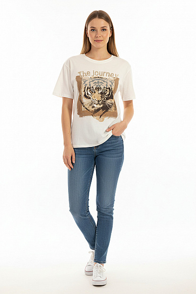 Oui Dámské Tričko S Potiskem Bílé Vel. 38