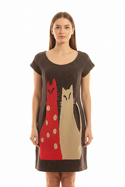  Šaty Pletené Hnědé Lavand. Second Hand Vel. L