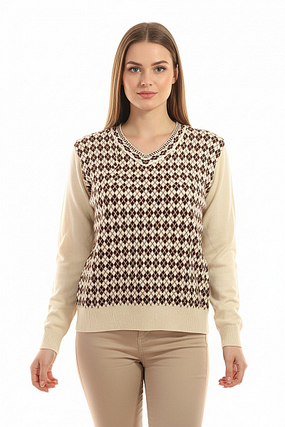 Vzorovaná  Halenka Vlněná Béžová