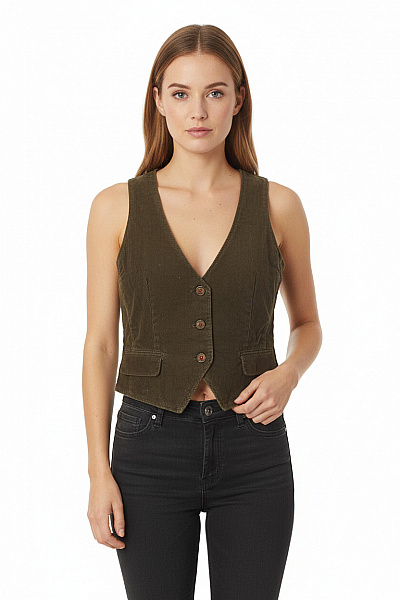 Kratká Dámská Vesta Zelená Second Hand