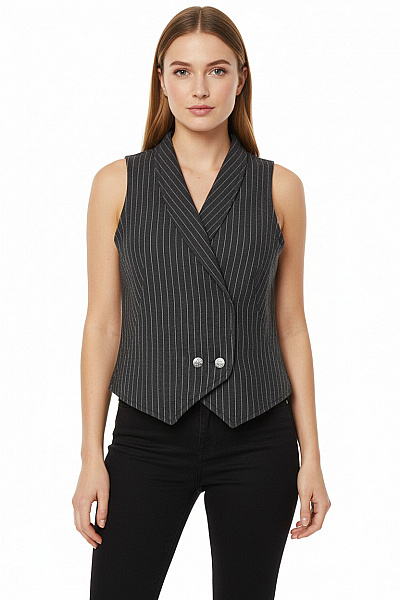 Kratká Dámská Vesta Šedá Second Hand