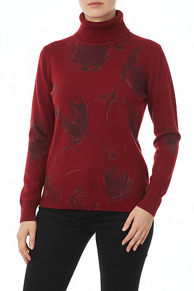 Dámský Svetr Vlněný Vínový Second Hand Vel. XL/XXL