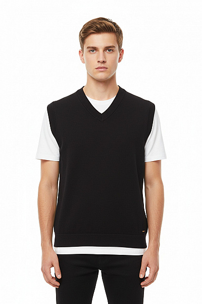 Ragman Pánská Vesta Vlněná Černá