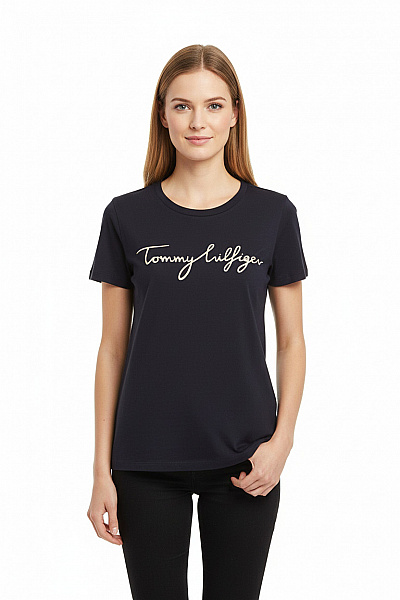 Dámské Tričko S Potiskem Modré TOMMY HILFIGER Vel. S