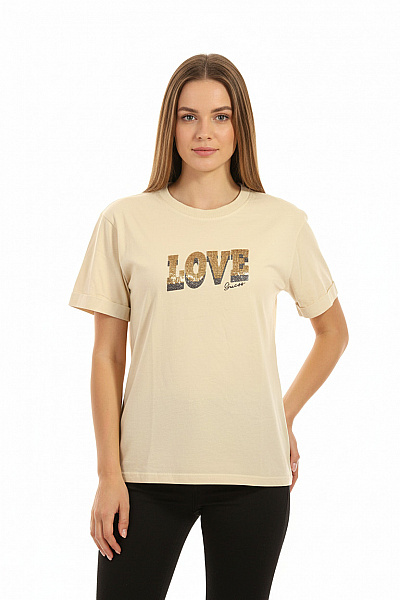 Guess Dámské Tričko S Potiskem Béžové Vel. L