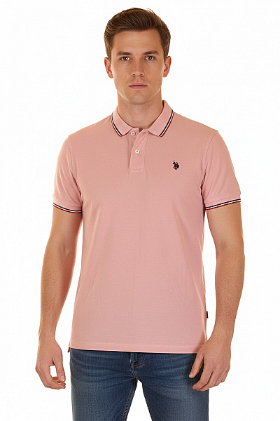 U.S.POLO ASSN. Pánské Tričko S Límečkem Růžové Vel. L