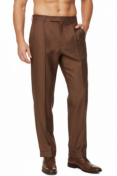 Pánské Kalhoty Vlněné Hnědé PT TORINO  Second Hand Vel. 52