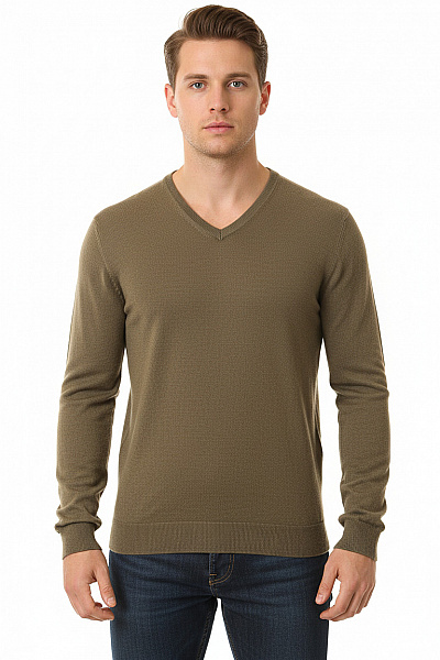 Pánský Svetr Meriný Khaký Second Hand Vel. M