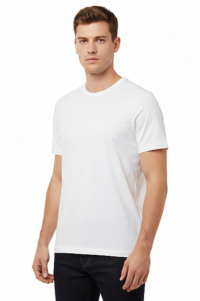 Hugo Boss Jednoduché Pánské Tričko S Krátkým Rukávem Bavlněné Bílé
