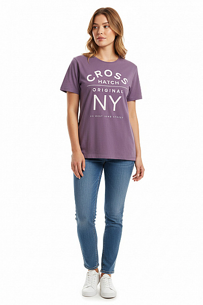 Crosshatch Dámské Tričko S Potiskem Fialové Second Hand Vel. XL