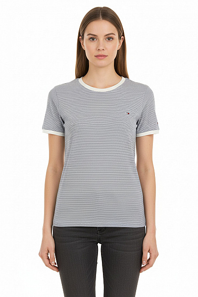 TOMMY HILFIGER Jednoduché Dámské Tričko Modré Vel. XS